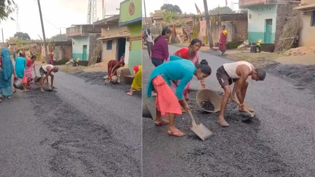Villagers Strip Gravel from Newly Built Road, Viral Video Sparks Outrage on Social Media