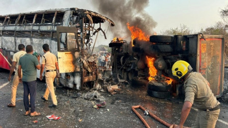 Andhra Pradesh Tragedy: 14 Killed as Bus Bursts into Flames After Dumper Crash