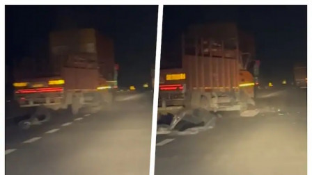 Aligarh Canter-Truck Crash on Yamuna Expressway, Driver Killed as Video Goes Viral