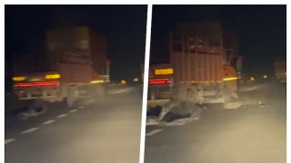 Aligarh Canter-Truck Crash on Yamuna Expressway, Driver Killed as Video Goes Viral
