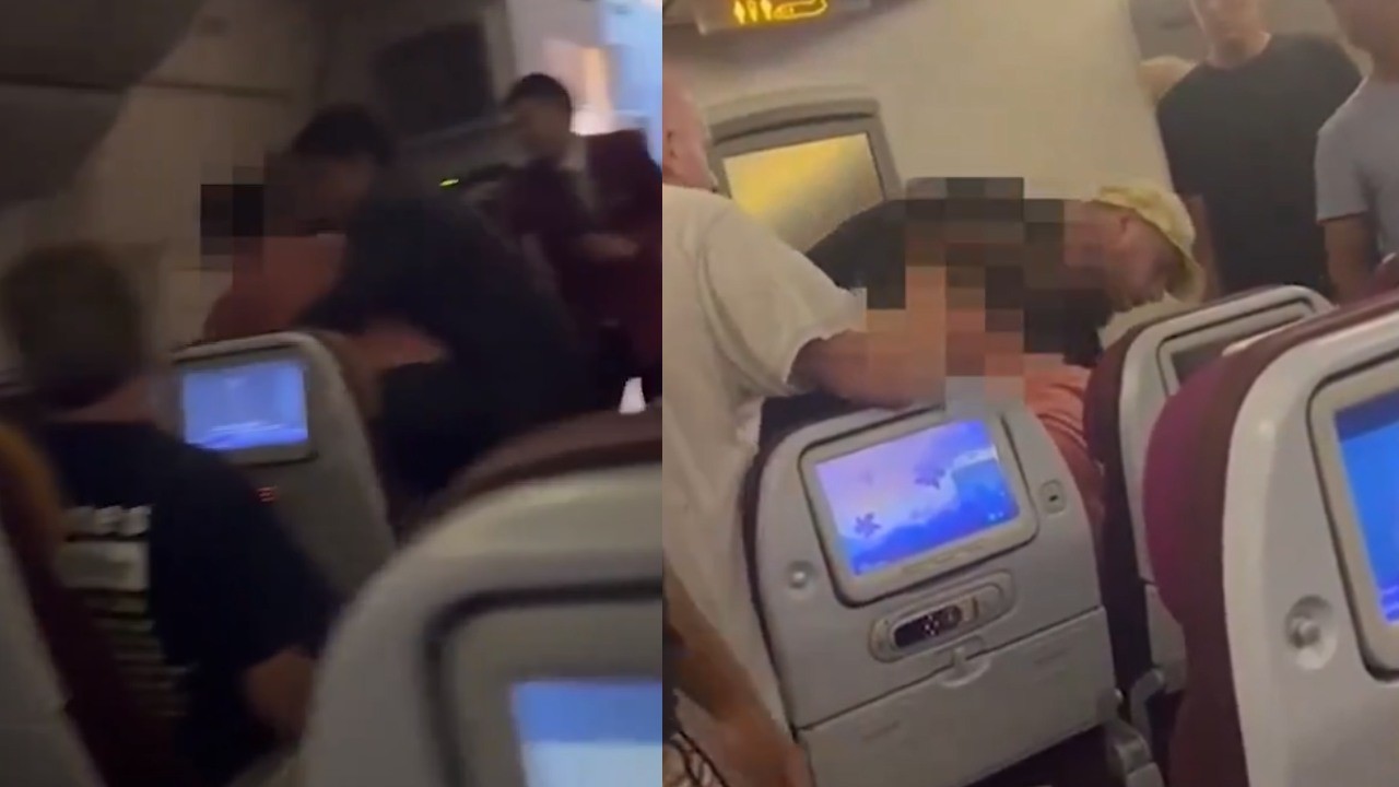 Watch video Almost naked man causes chaos on Thai Airways Flight