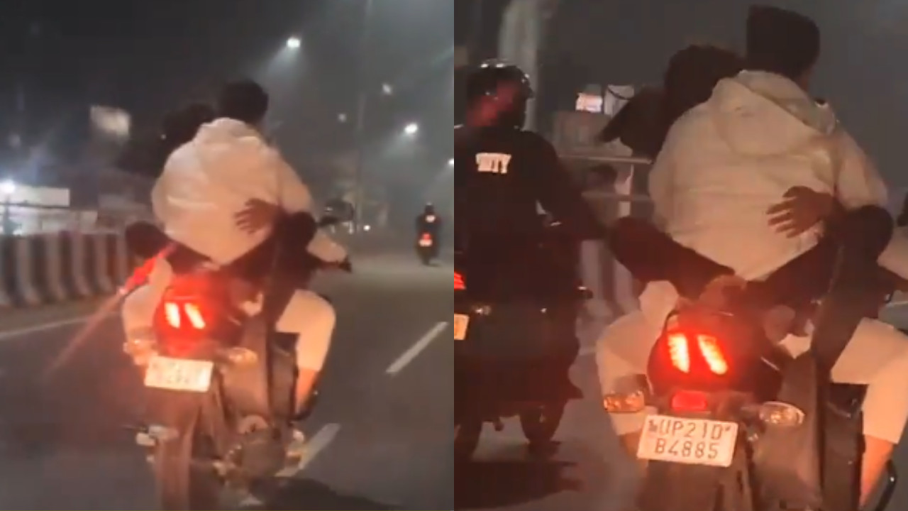 Couple's Reckless Motorcycle Stunt on Moradabad Highway Goes Viral, Igniting Outrage and Calls for A