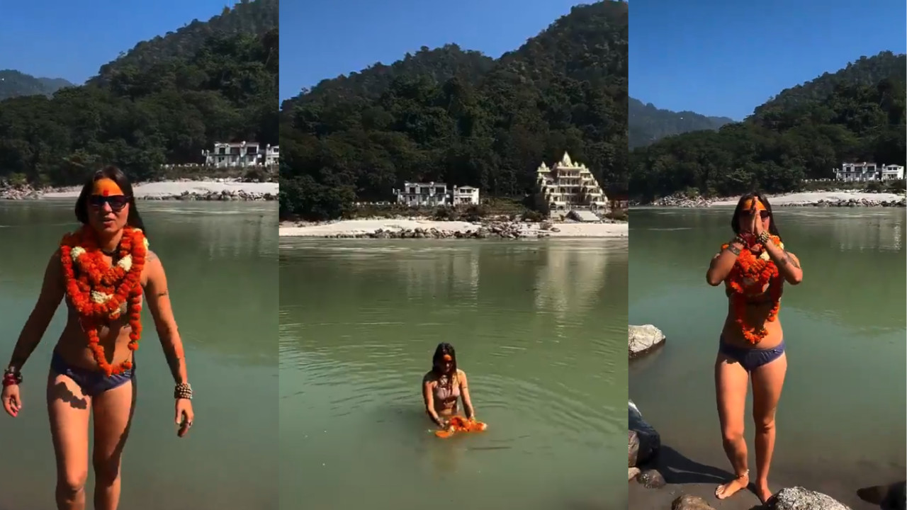 Foreign Woman in Bikini Takes Holy Dip in River Ganga Near Rishikesh; Viral Video Sparks Online Deba