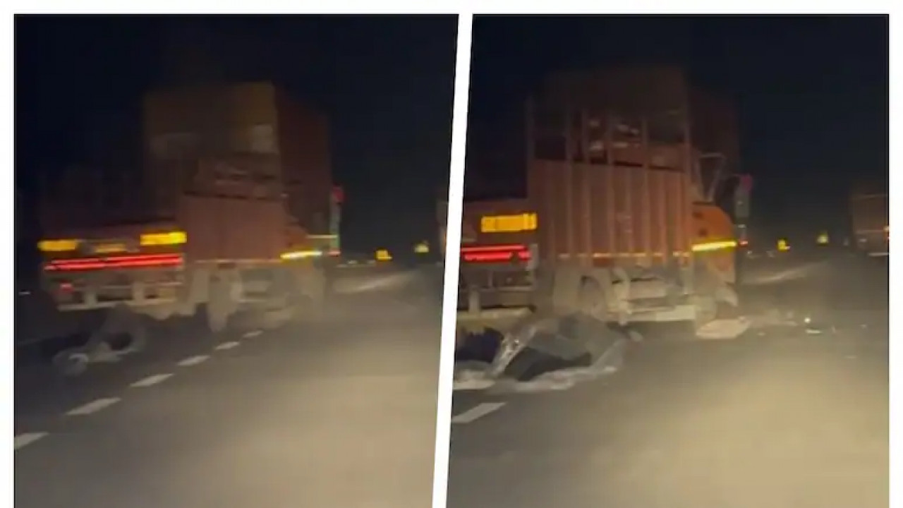 Aligarh Canter-Truck Crash on Yamuna Expressway, Driver Killed as Video Goes Viral