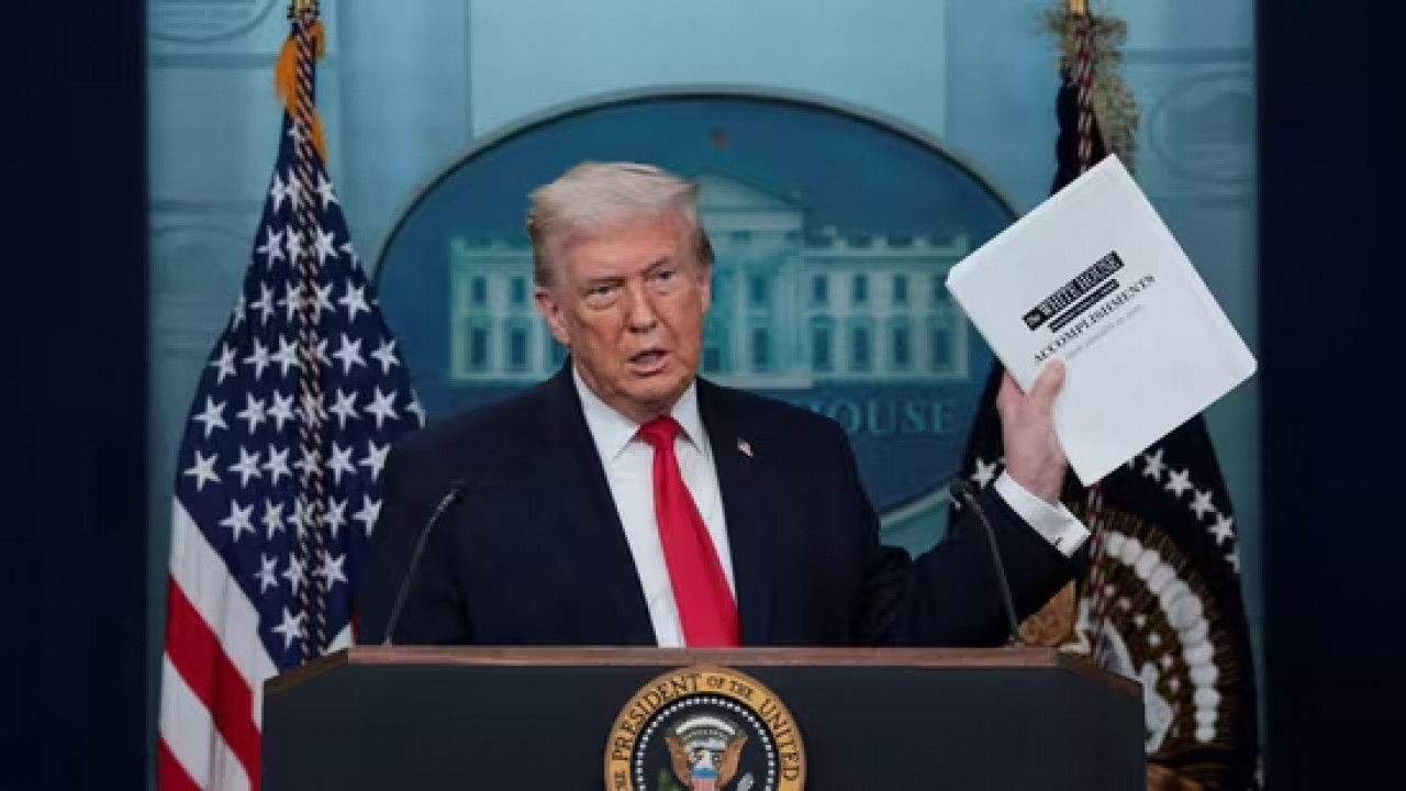 From Mugshots to ‘Accomplishments’ Folder, Trump Stages High-Drama Press Meet on Anniversary