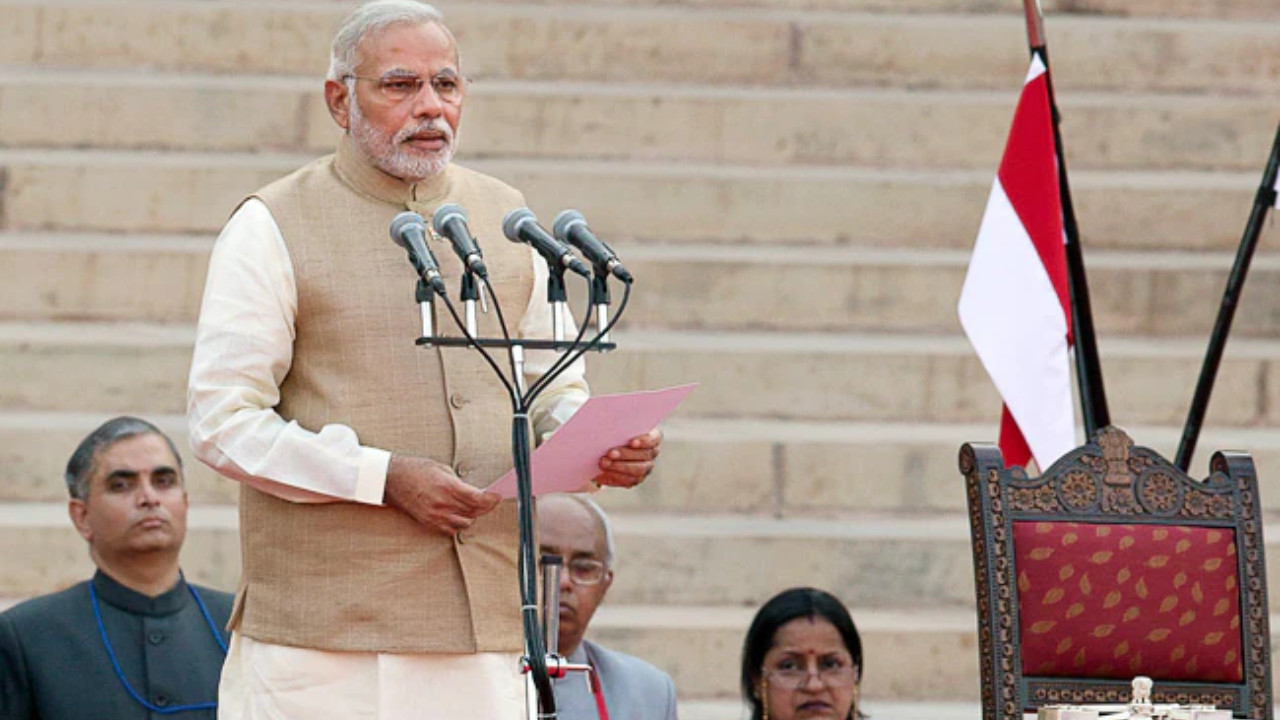 Modi in his first oath of office as Prime Minister in 2014