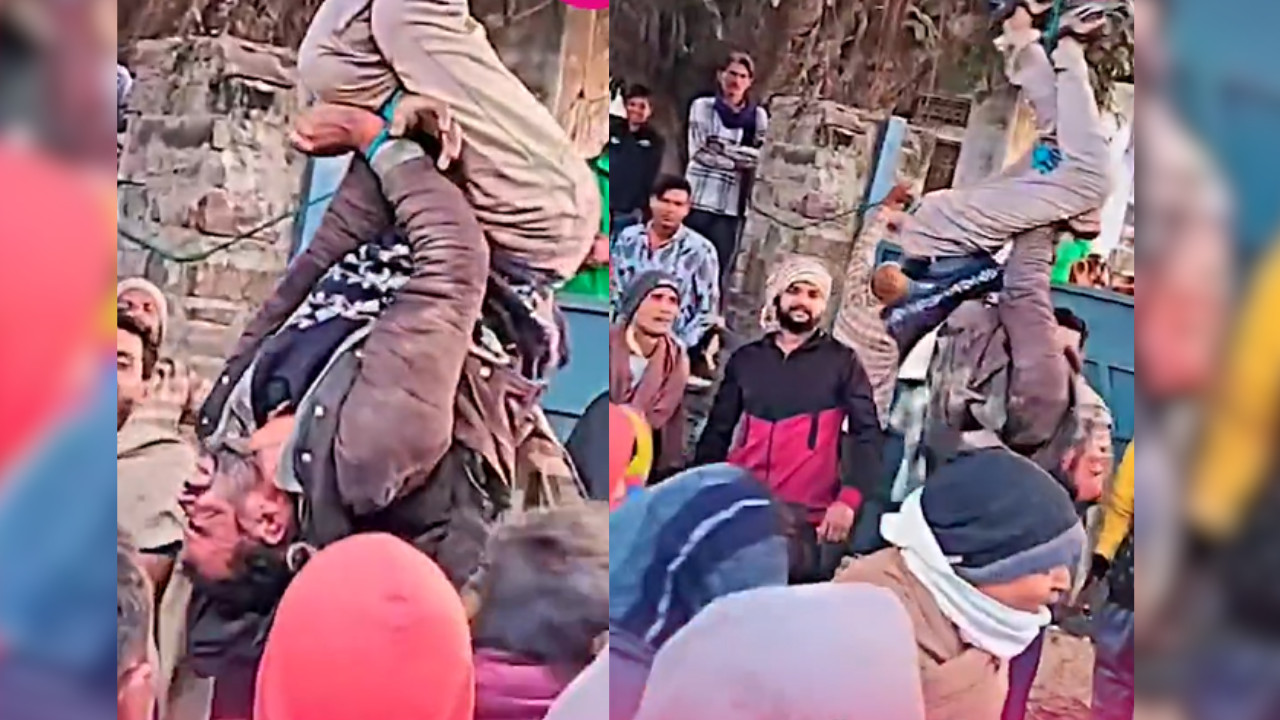 The thief was found hanging upside down from a tree