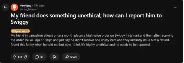 A user commented on his friends wrongdoing.